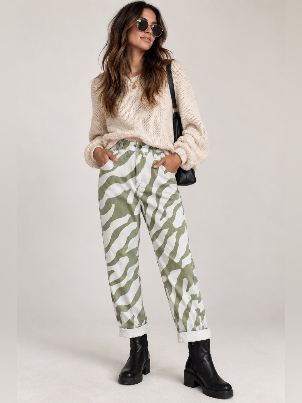Sage & White Zebra Print Pants Size M